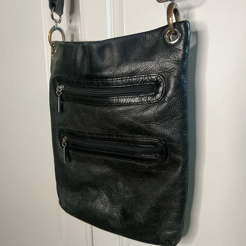 Margot Black Leather Multi Zip Crossbody Purse